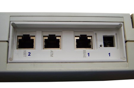 Anschlussfeld eines älteren DSL Modem